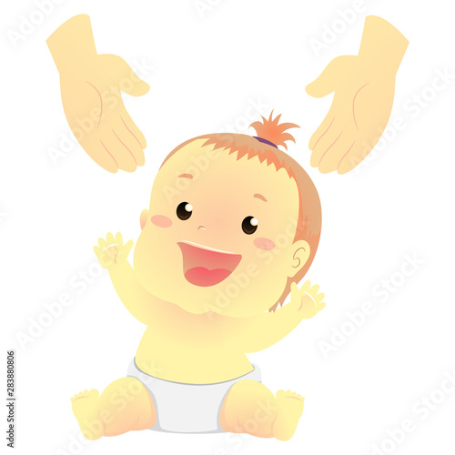 Vector Illustration of a Baby reaching a person hand