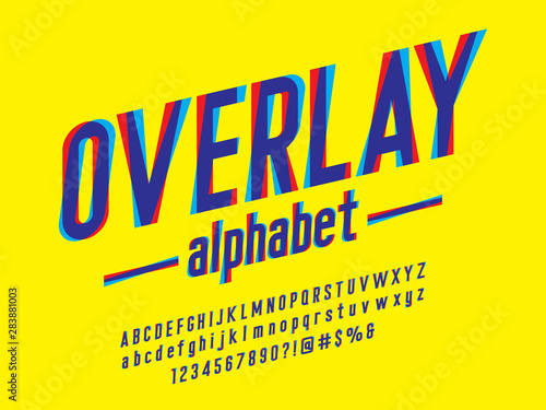 Overprint Colors alphabet design with uppercase, lowercase, numbers and symbols