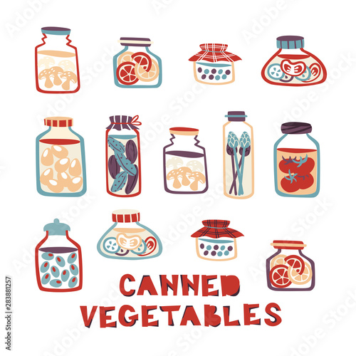 Different Doodle Pickle Jars Set. Hand Drawn Vector Illustration.
