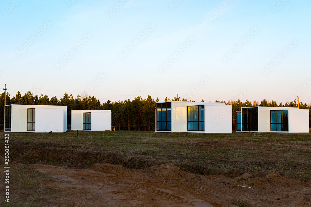 One-storey modular houses with large panoramic Windows. Russia. House of sandwich panels One-storey modular houses with large panoramic Windows. Russia. House of sandwich panels