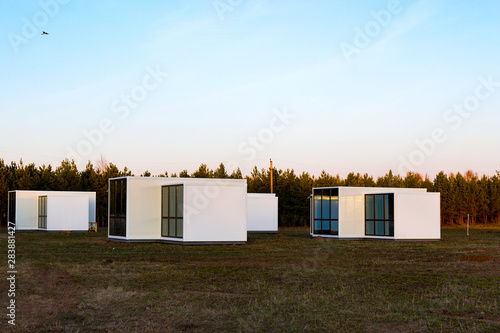 One-storey modular houses with large panoramic Windows. Russia. House of sandwich panels photo