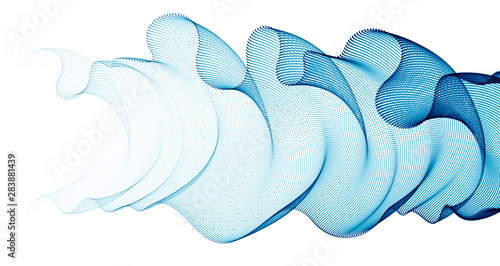 Dynamic wave transparent tulle textile on wind, particles flow, effect in motion. Vector abstract background. 3d shape dots blended mesh, relaxing calming wallpaper.