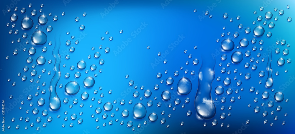 Water drops in shower or pool, condensate or rain droplets realistic transparent vector illustration, easy to put over any background or use droplets separately. Water drops in shower or pool, condensate or rain droplets realistic transparent vector illustration, easy to put over any background or use droplets separately.