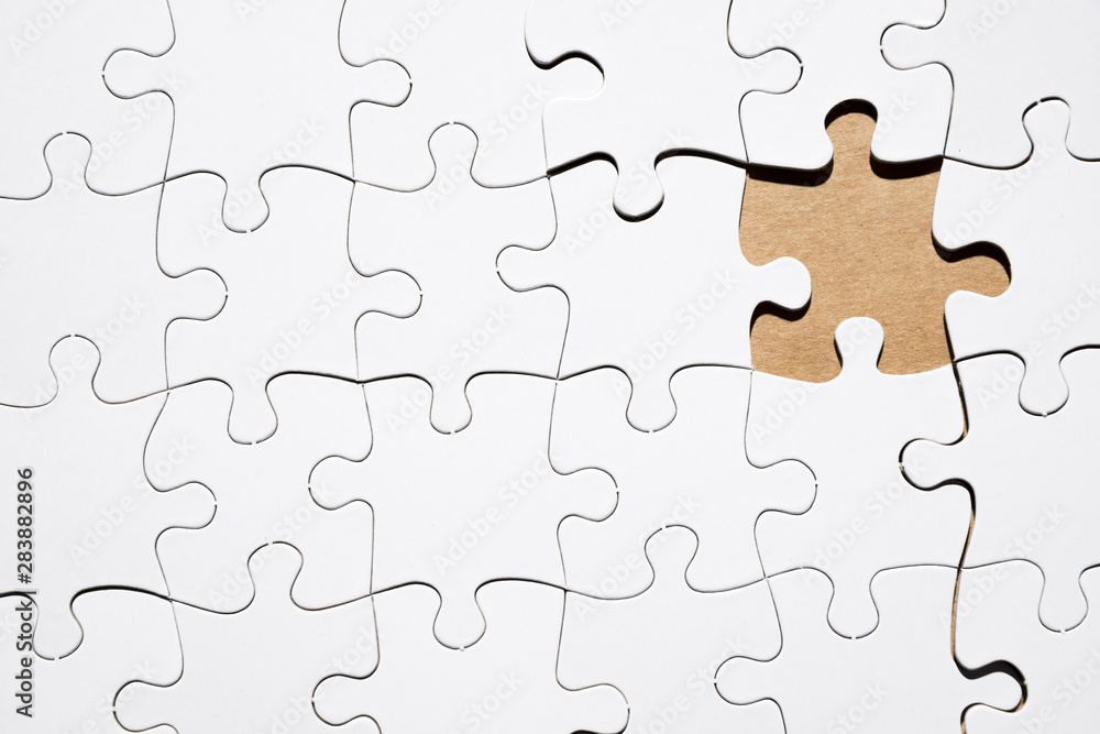 Missing jigsaw puzzle piece of white puzzle grid Missing jigsaw puzzle piece of white puzzle grid