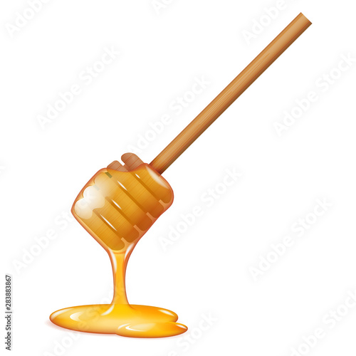 Flowing honey stick sweetness healthy food 3d realistic decoration vector illustration