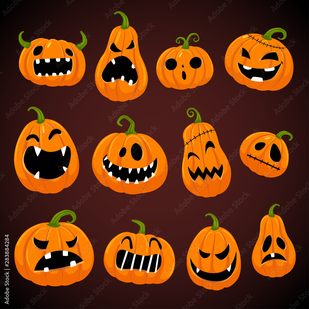 Set of Halloween pumpkins with different faces. Set of Halloween pumpkins with different faces.