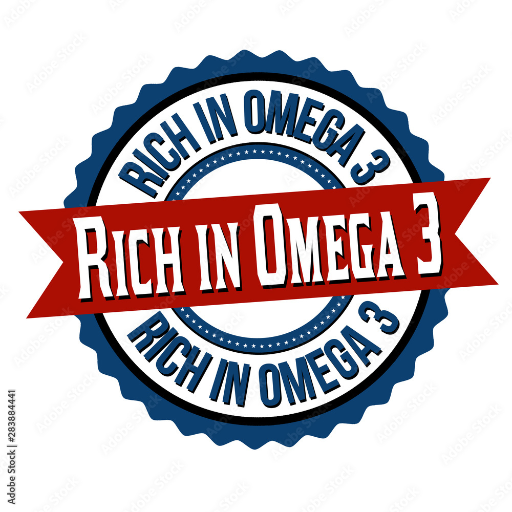 Obraz premium Rich in omega 3 label or sticker
