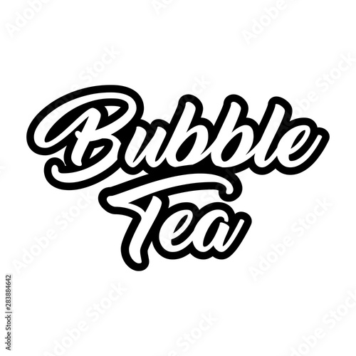 Bubble tea black and white calligraphic lettering. Delicious refreshment, tasty drink typography. Cafe menu item, tasty taiwan beverage name. Decorative text isolated on white background