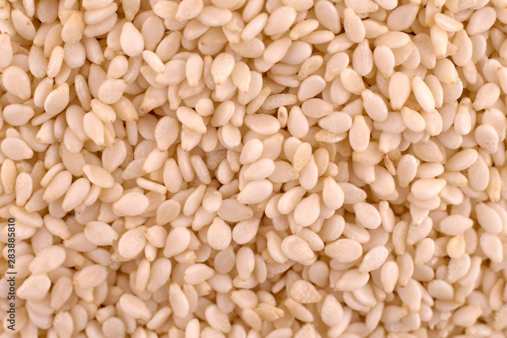 White sesame seeds background texture, copy space, close up. Top view, flat lay White sesame seeds background texture, copy space, close up. Top view, flat lay