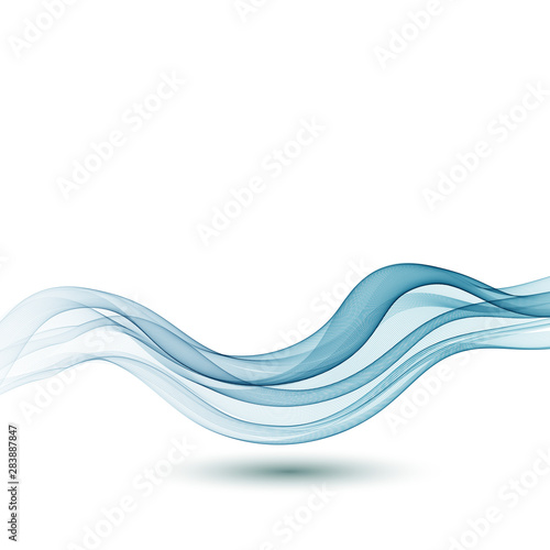  Abstract background with blue wavy lines of elegant vector wave with shadow