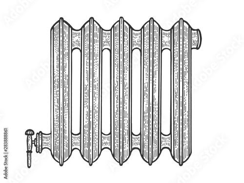 Water heat home radiator sketch engraving vector illustration. Scratch board style imitation. Hand drawn image.