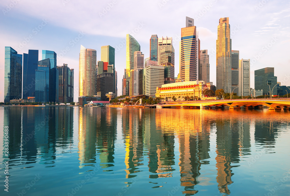 Amazing Singapore skyline with reflectin in water, Singapore