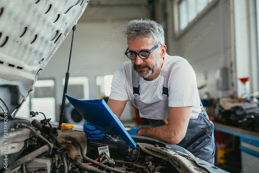 mechanic working in car service mechanic working in car service