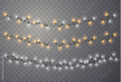 Christmas lights. Light bulb garland. Vector illustration of Christmas string decoration