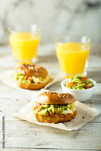 Homemade bagels with guacamole