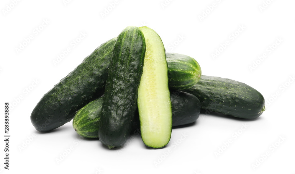 Cucumbers with slice isolated on white background Cucumbers with slice isolated on white background
