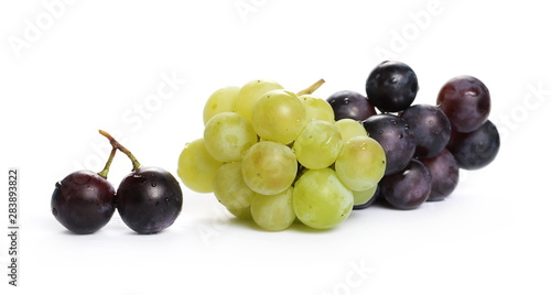 White and dark, black grapes isolated on white background
