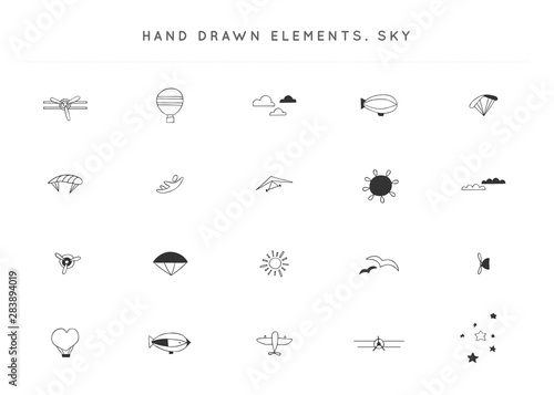 Set of hand drawn vector logo elements. Sky sports theme.