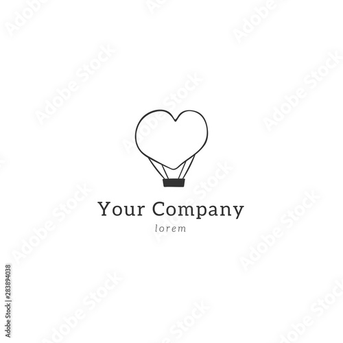 Sky sports logo template. Hand drawn vector icon, a heart shaped hot air balloon.