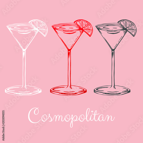 Cosmopolitan cocktail vector sketch. 