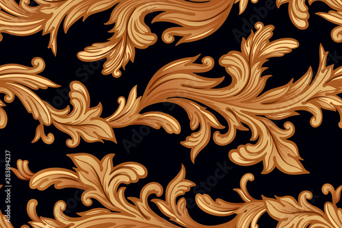Vector seamless pattern with baroque decor elements. © marinavorona