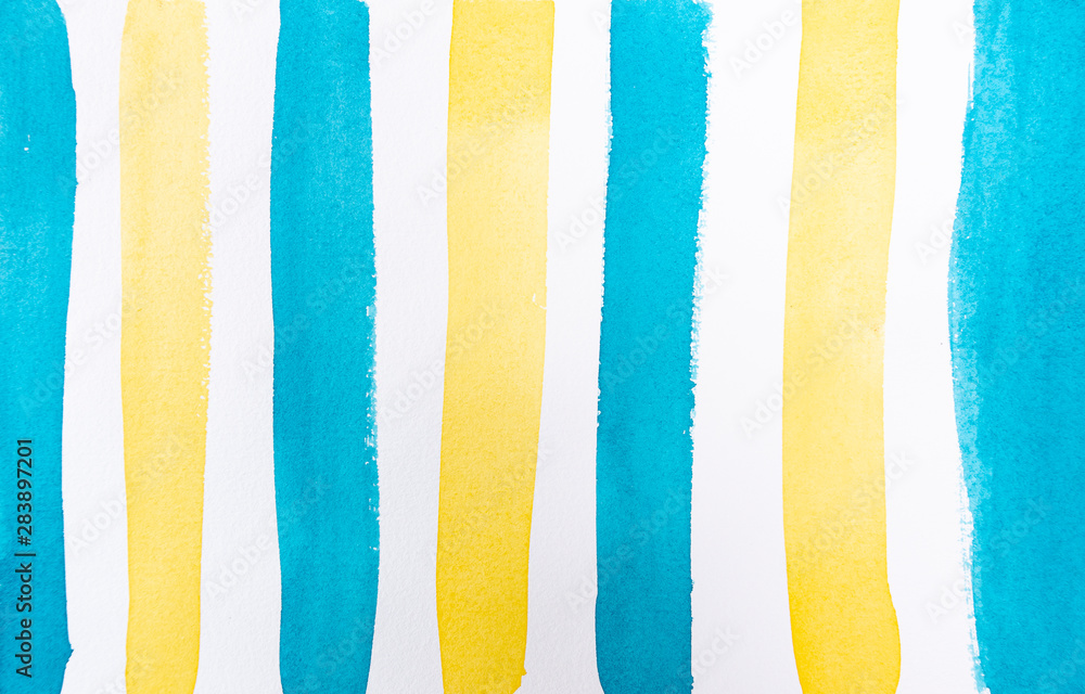 Hand drawn watercolor lines on paper art abstract blue and yellow background illustration