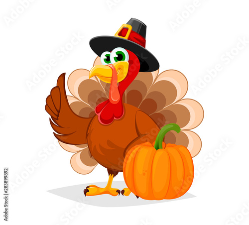 Thanksgiving Day. Funny cartoon character turkey