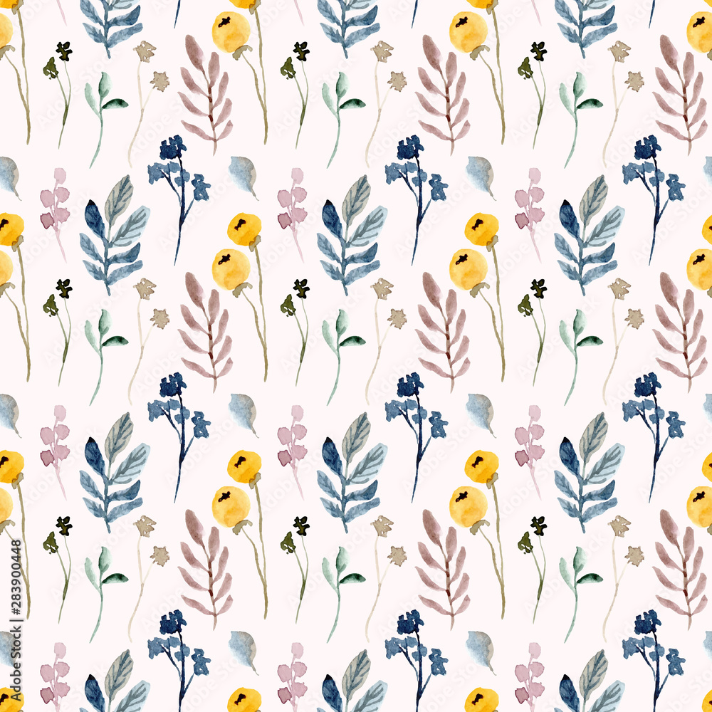 floral and leaf watercolor seamless pattern