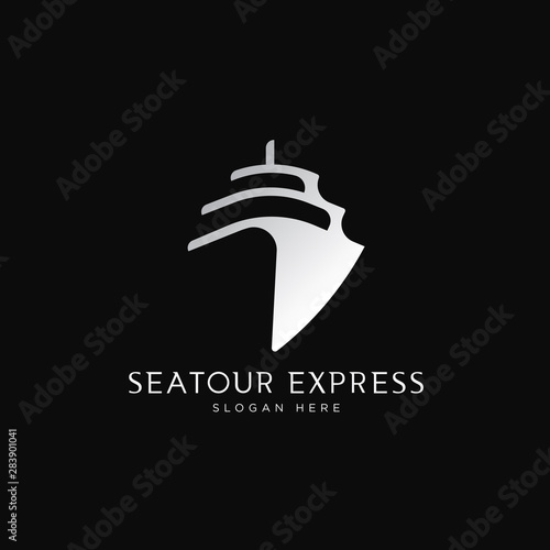 Elegant luxury silver cruise ship logo template