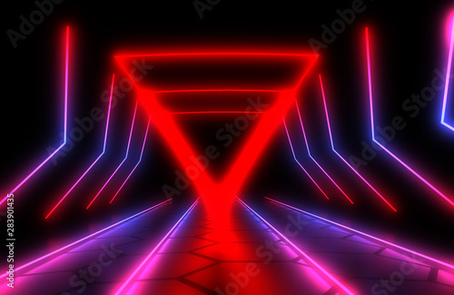 3D abstract background with neon light. 3d illustration