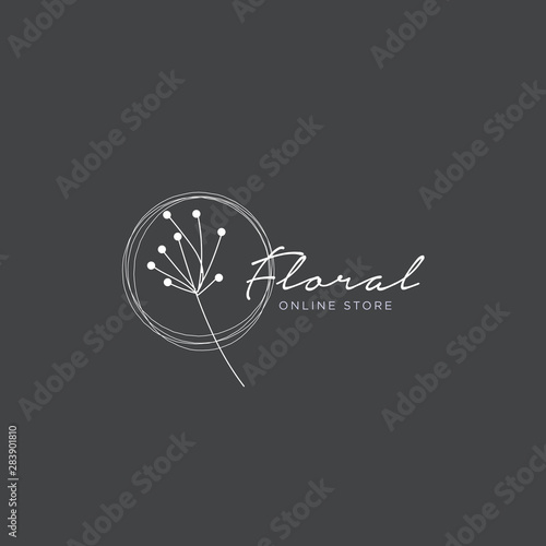 Hand drawn minimal floral logo template illustration