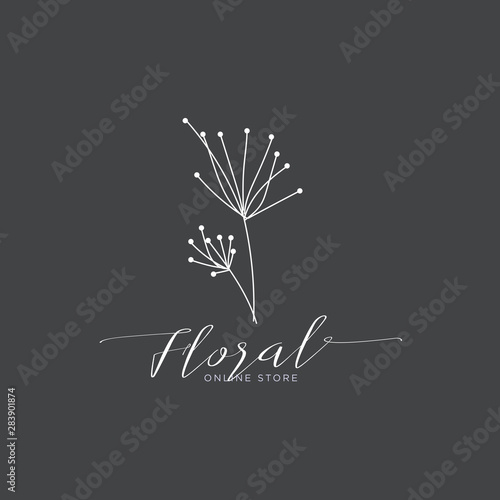 Hand drawn minimal floral dandelion logo illustration template vector