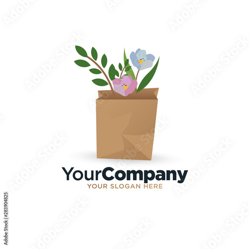 Flower bag botanical shop illustration logo template