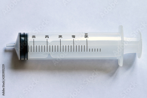 Medical disposable syringe 50ml on white background