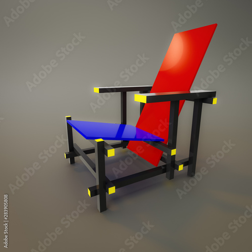 Cuadro en lienzo red and blue chair of the year 1917 by designer Rietveld