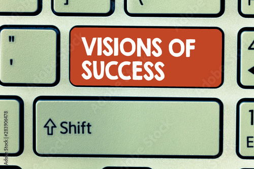 Conceptual hand writing showing Visions Of Success. Business photo showcasing Clear End Result of Purpose Goal Perspective Plan. photo