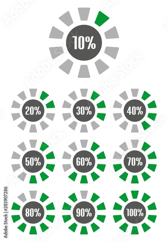 Percentage sign icon set vector,from 10 to 100