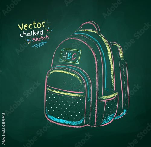 Color chalk drawn illustration of school bag