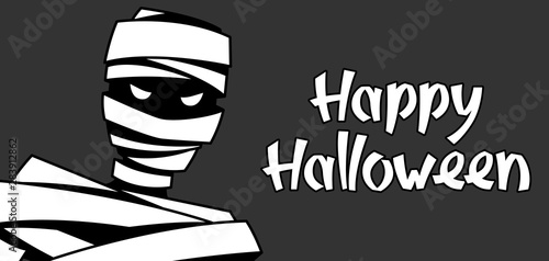 Happy Halloween greeting card with mummy.