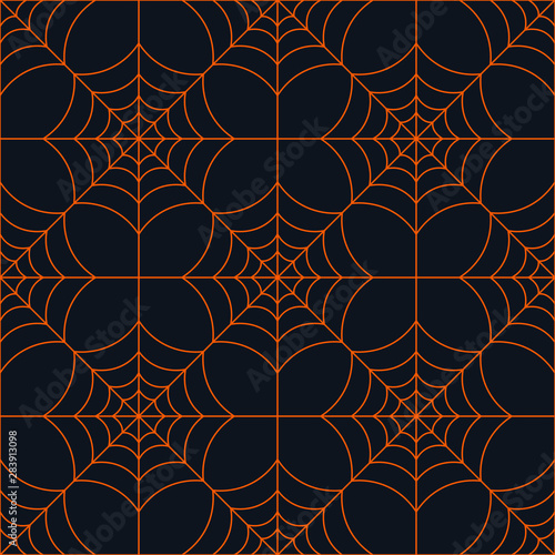 Decorative Orange Spider Web Halloween Seamless Pattern