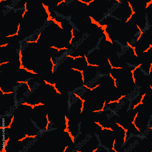 Orange and Gray Flying Bat Halloween Seamless Pattern
