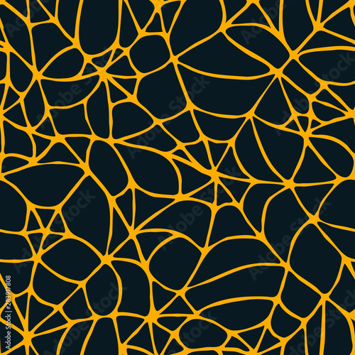 Yellow Organic Spider Web Halloween Seamless Pattern