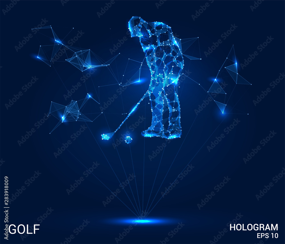 A hologram of Golf. Golfer of polygons, triangles of points and lines
