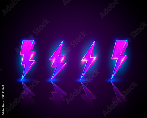 Neon sign of lightning signboard on the black background.