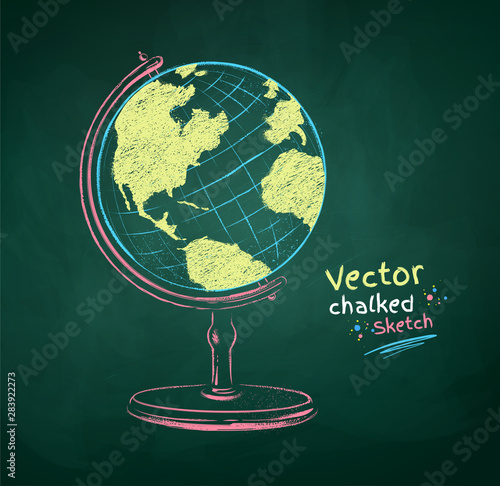 Vector color chalk drawn illustration of globe