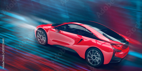 Futuristic high speed sports car in motion  3D Illustration 