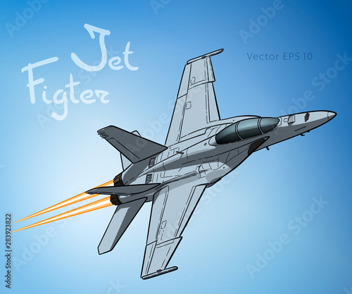 American jet fighter aircraft. Vector freehand draw