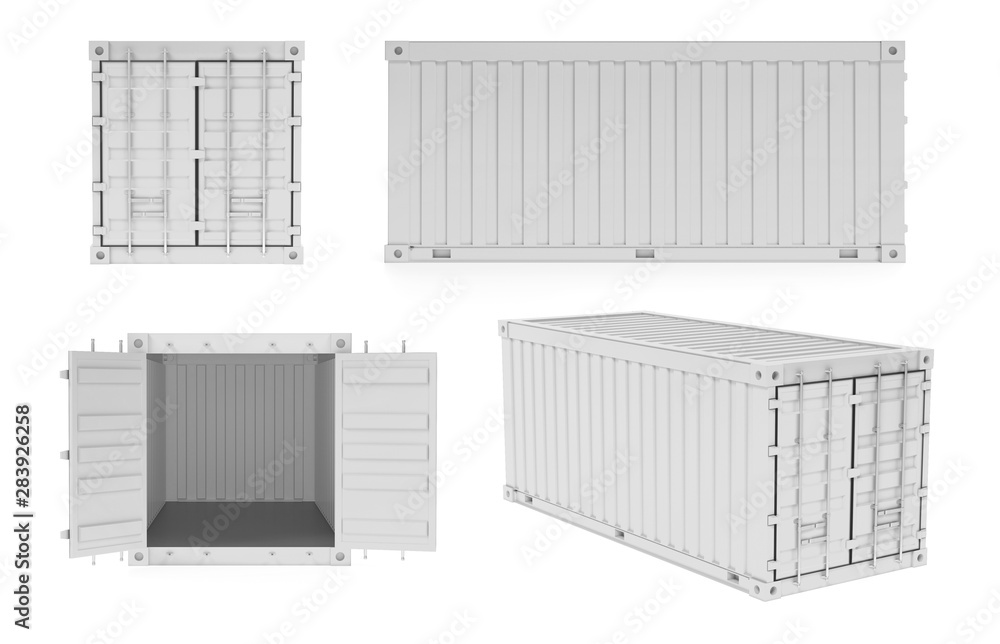 White shipping freight containers. 3d rendering illustration - obrazy, fototapety, plakaty 