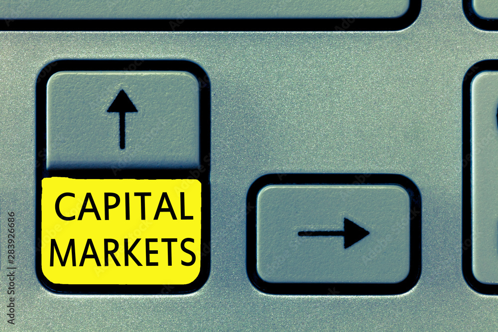 Writing note showing Capital Markets. Business photo showcasing Allow businesses to raise funds by providing market security. Writing note showing Capital Markets. Business photo showcasing Allow businesses to raise funds by providing market security.