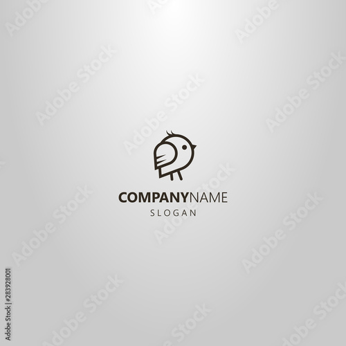 black and white simple vector line art outline logo of a cartoon little bird